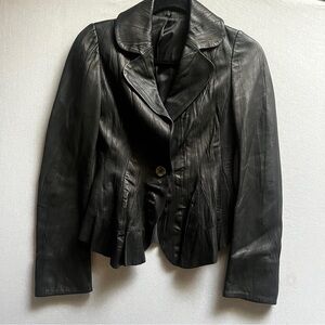 Women’s Genuine Leather Blazer Jacket Black Made in Korea Sz Small